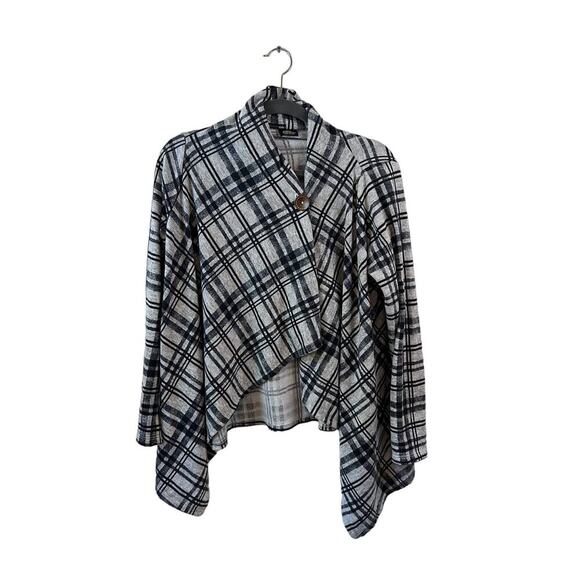 Bobeau Plaid Grey Long Sleeve Wrap Cardigan Size M - Picture 1 of 4